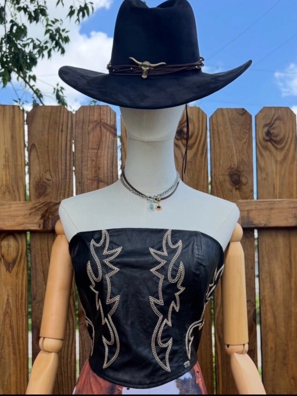 NWT Lucky & Blessed Black Studded Faux Leather Corset Top